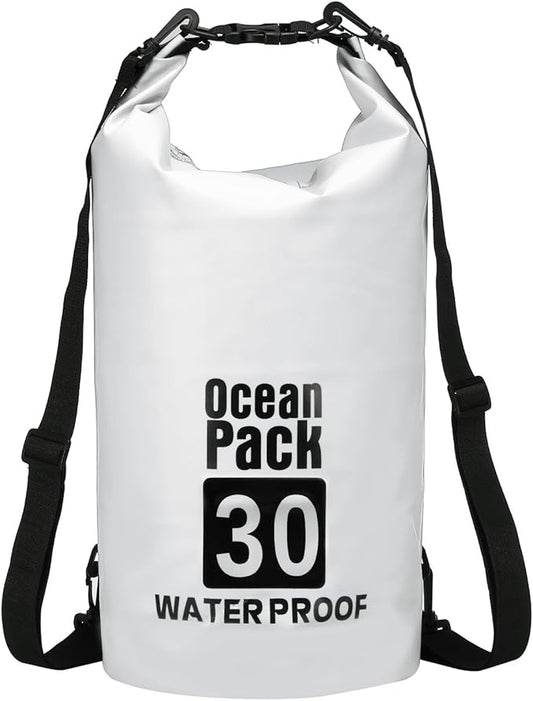 Waterproof Dry Bag, 30L Fit for Women Men Water Proof Bags Lightweight Dry Storage Floating Backpack with Whistle for Travel Backpacking Boating Kayaking Camping (White)