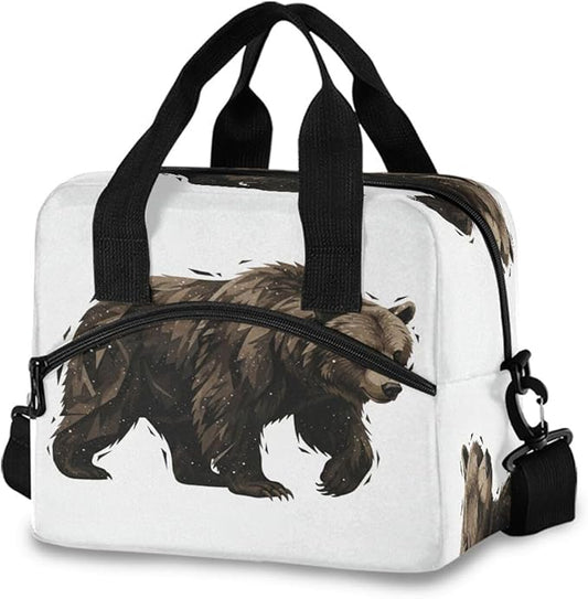 ALAZA Black Bear Animal Colorfu Lunch Box for Men Women Adults Insulated Lunch Bag Cooler Bag with Adjustable Shoulder Strap for Work Picnic Travel