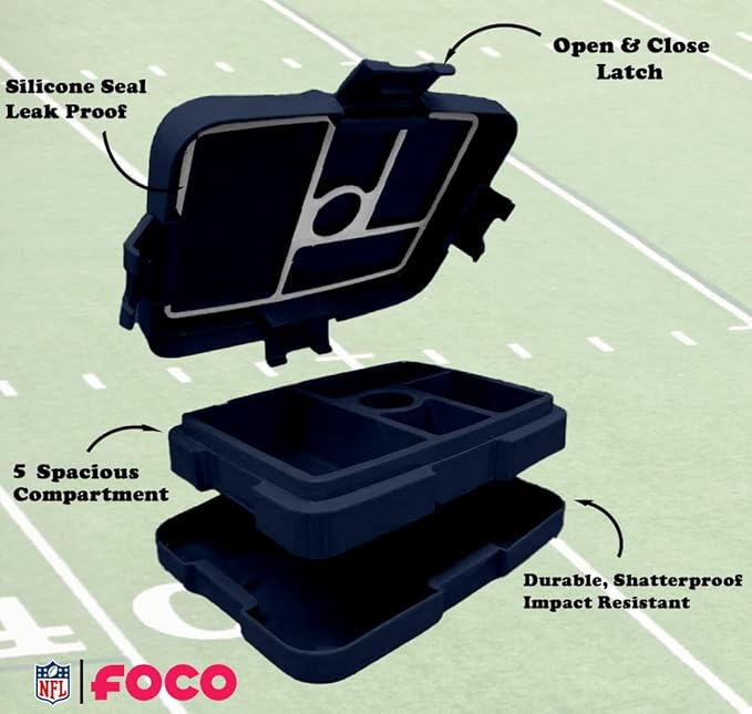FOCO NFL Unisex-Adult Officially Licensed Team Color Stripe Primary Logo Football Leak Proof 5 Compartment Bento Lunch Box - Chicago Bears