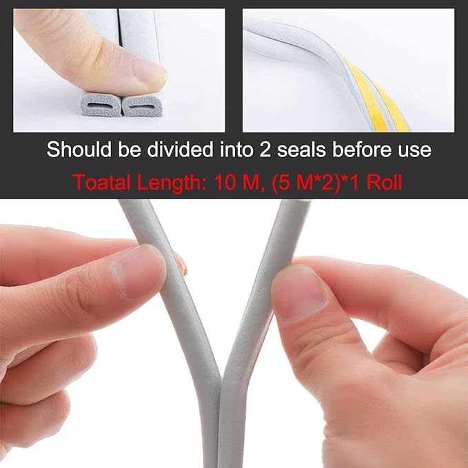 Weather Stripping Seal Strip Tape, Doors Windows Frame Self Adhesive D Type Foam Sealing Tape, 32.8Ft Rubber Soundproof Insulation Cell Foam Stripping, Grey