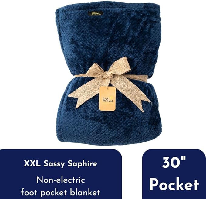 PediPocket XXL Sherpa Lined Patented Foot Pocket Blanket – Sassy Sapphire – Extra Large 60”x84”with 30”Deep Foot Pocket,Plush Fleece Blanket,Luxurious Comfort,Machine Washable,Gift Idea (non-electric)