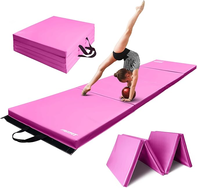 RitFit Upgraded Folding Exercise Mat, 2 Inch Thick Gymnastics Mat 3’x6’,4’x8’,4x10’,2'x8' with Carrying Handles for Yoga, MMA, Stretching, Core Workouts and Home Gym Protective Flooring