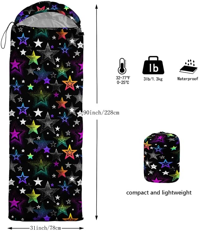 Kids Sleeping Bag for Boys and Girls,Mixed Color Star Dot-Lightweight Warm Portable Outdoor Indoor-Waterproof Cold Weather Resistant Sleeping Bag for Camping Hiking