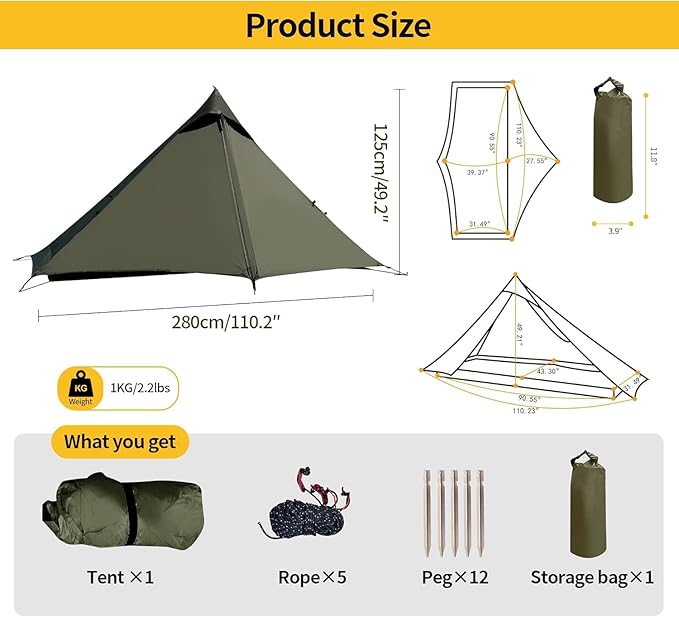 TENPLAY Backpacking Tent,Lightweight Camping Tent 2 Person,Ultralight Hiking Tent,Nylon,Waterproof,Windproof,Easy Setup,4 Season Trekking Tent for Mountaineering Camping Hiking Climbing