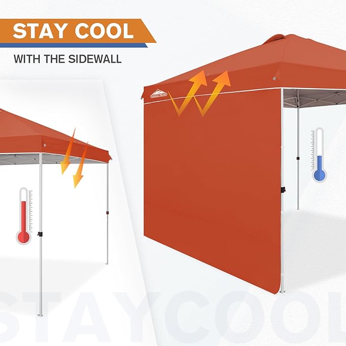 EAGLE PEAK Pop Up Canopy Tent with 1 Sidewall, Easy Setup Event Tent, Outdoor Sun Shade, Wheeled Carry Bag, Stakes and Guy Ropes, Instant Canopy 10x10, Brick Red