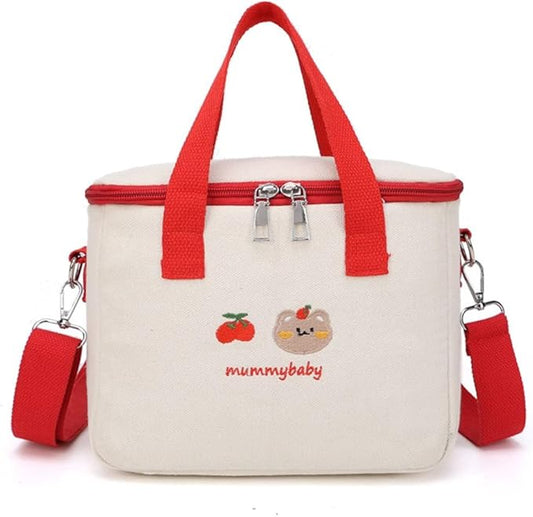 DYJAGYO Cartoon Bear Warming Mummy Bag，Large Capacity Cute Lunch Box,Multifunctional Outgoing Storage Bag (Red)