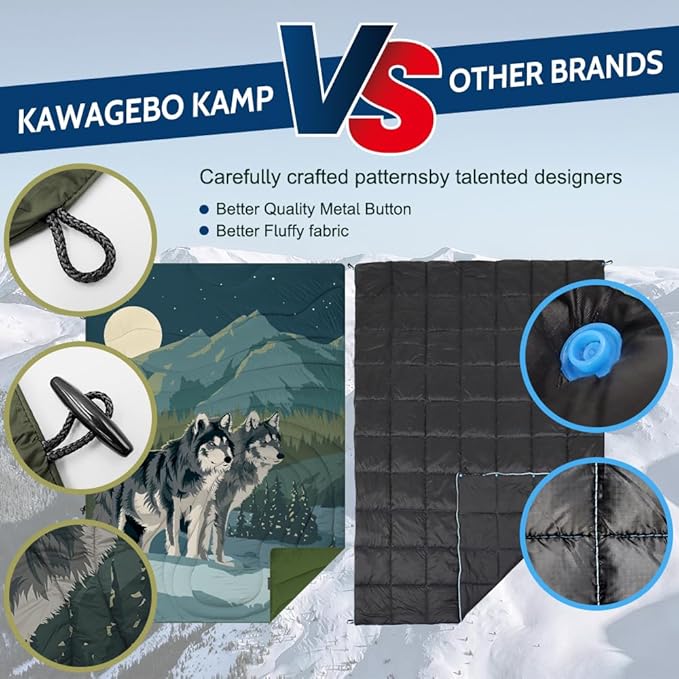 Camping Blanket Puffy - Outdoor Stadium Blanket Wearable, Lightweight, Packable, Machine Washable Camping Quilt for Traveling, Picnic, Beach, Party