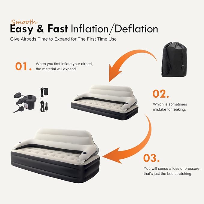 DIMAR GARDEN Twin Size Air Sofa Bed Mattress with Headboard and Pump,Blow Up Couch Inflatable Bed