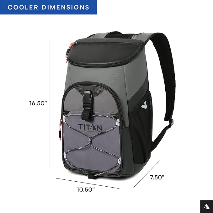 Titan by Arctic Zone Backpack Cooler, Insulated Soft Sided Bag with Leak Proof Lining and Padded Straps, for Lunch, Picnic, and Travel, 24 Can Capacity