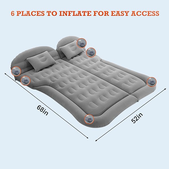 SUV Air Mattress for Car Camping, Inflatable 5.5 Inch Thickened Car Air Bed Mattress, Adjustable Independent Air Mattress with Air Pump for Small/Mid SUV, Minivan, Truck | 400 lb Capacity