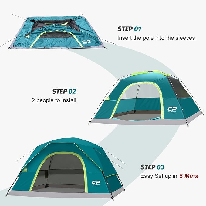 Tents for Camping 4 Person Tent Waterproof Windproof Double Layer Camping Tent, Easy Setup Dome Tent with Large Mesh Windows & Wider Door for Outdoor Camping & Hiking