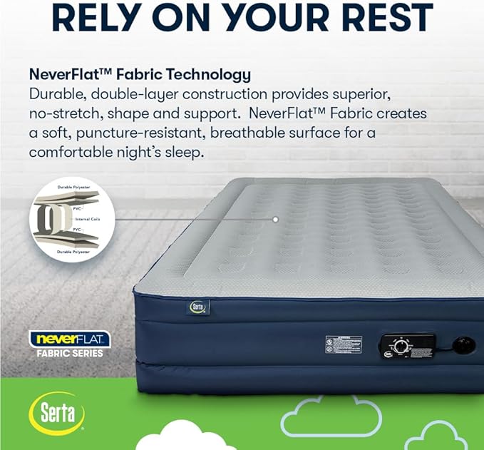 Serta Queen TPU Perfect Sleeper Air Mattress | Queen 18” | TPU Construction | Slumbertouch Knit Topper - Edge Protection | Air Mattress with Built-in Air Pump