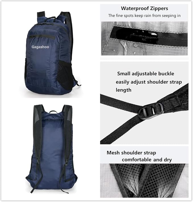 Small Foldable Hiking Daypack Packble Skin Casual Backpack Camping Cycling Travel Outdoor Day Bags Useful (Dark Blue)