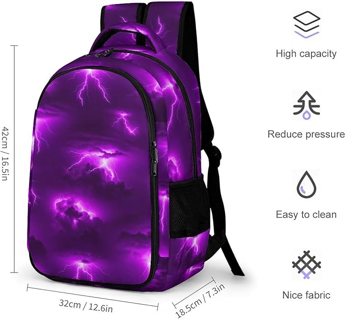 Laptop Backpack Purple Lightning, Work Backpack with Breathable Shoulder Straps for Office Commute