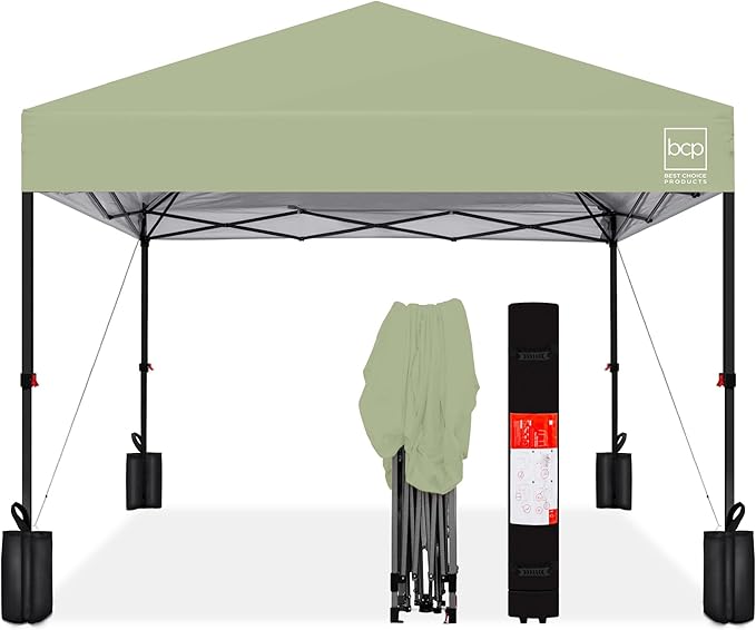 Best Choice Products 12x12ft Pop Up Canopy Tent, Outdoor Shade, 1 Person 1 Minute Set Up, Carry Case, 4 Weight Bags - Sage Green