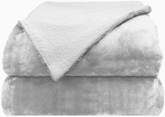 Comfort Lab Reversible Flannel Sherpa Throw Blanket - Elegant Fluffy Throw Blankets for Couch and Home Decor - Anti Pilling Non Shedding Cozy & Warm Fleece Throws - Kids/Pet (40" x 50") - Grey