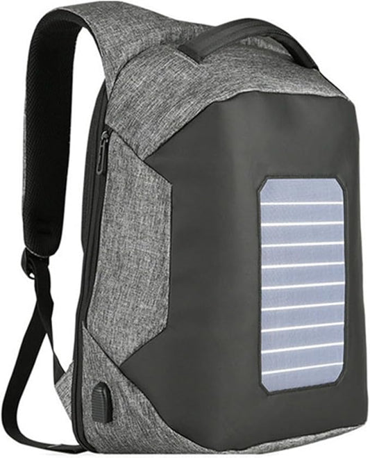 Outdoor Laptop Backpack with Solar Panel Built in, Backpacking Solar Panel Power Bank Waterproof Business Travel Bag with USB (A Grey,Large)