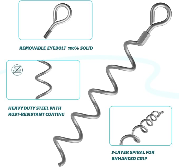 XYADA 15.5 inch Spiral Ground Anchors,6 Packs Heavy Duty Earth Anchors Screw in Spiral Stakes - Shed Anchor Kit for Trampoline, Tent,Garden Fence, Dog Run,Sheds, Swings, Canopies(Silver)