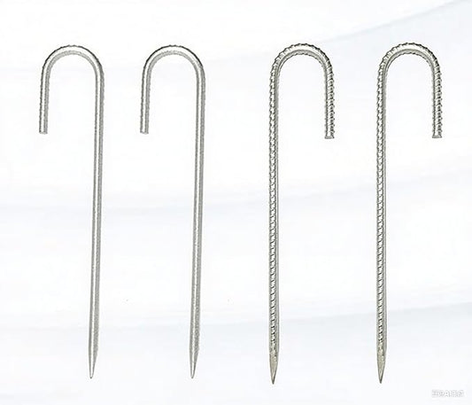 Heavy Duty Ground Stakes, 16 Inch J Hook Stakes, 10 Pack, 5/16 Inch Diameter, Carbon Steel Tent Stakes for Chain Link Fence, Trampoline, Lawn Decorations (J-Shape-Silvery, J-16 * 5/16"-4PCS)