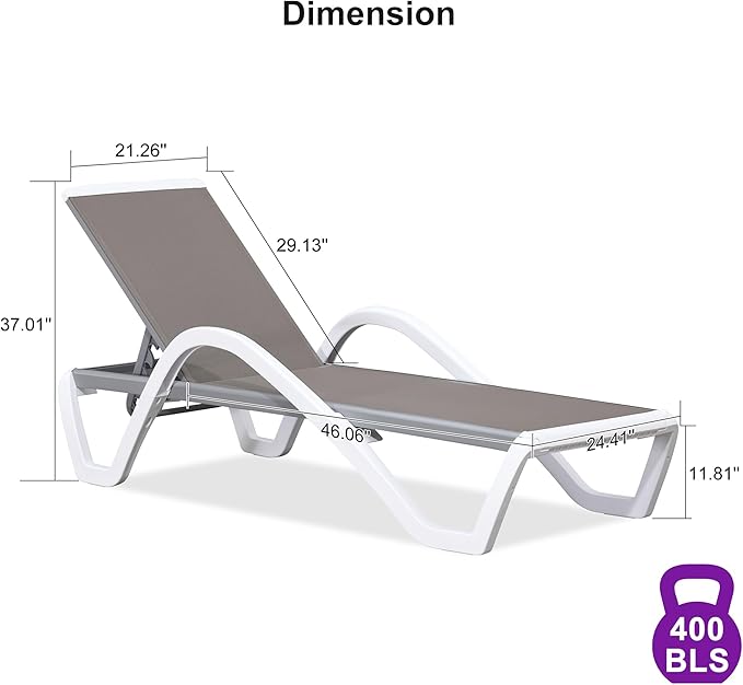 PURPLE LEAF Patio Chaise Lounge Chair with Armrests Outside Aluminum Plastic Stackable Tanning Chairs for Pool Sunbathing Beach Deck Outdoor Lounger, Taupe