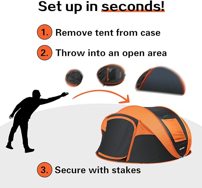 EchoSmile Instant Pop Up Camping Tent, 2/4/6 Person, Easy Setup Tent, Water Resistant Dome, Portable with Carry Bag