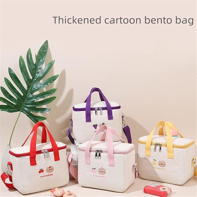 DYJAGYO Cartoon Bear Warming Mummy Bag，Large Capacity Cute Lunch Box,Multifunctional Outgoing Storage Bag (Purple)
