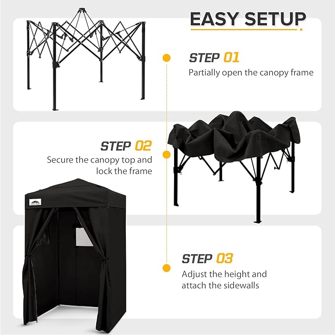 EAGLE PEAK Flex Ultra Compact 4x4 Pop-up Canopy Tent with Vented Top, Sun Shelter, Fast Set Up Changing Room, Portable Privacy Canopy for Camping, Photoshoots, and More (Black)