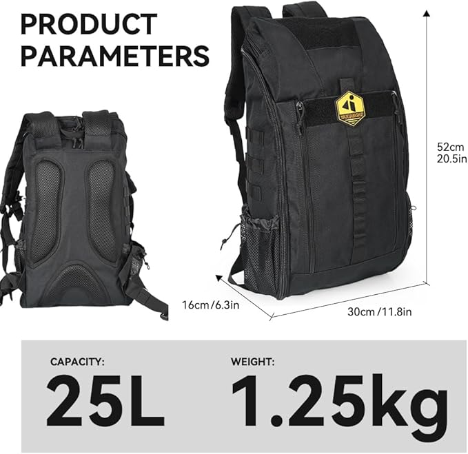 25L Hiking Backpack for Men & Women,Breathable Waterproof Backpack, Lightweight Camping Backpack with MOLLE System-Black,Suitable for mountain climbing and outdoor hiking