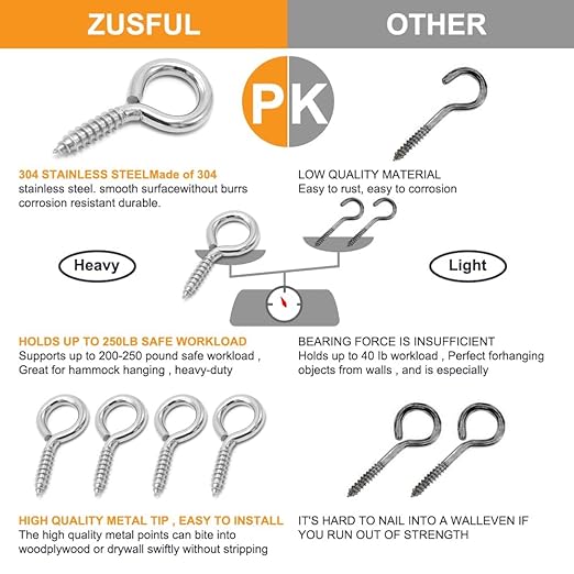 12 Pcs M6 304 Stainless Steel Screw Eye Hooks, 2-1/2 Inches Eyes Screw Hooks,Heavy Duty Screw Eye Bolt,Load Bearing 200LB,Indoor & Outdoor Use