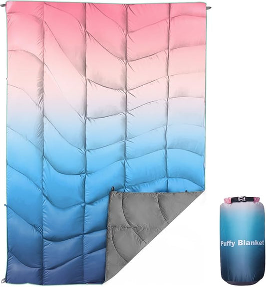 Outdoor Puffy Camping Blanket, Lightweight Down Alternative Puffy Printed Camping Large Ultra Warm Hammock Top Quilt Waterproof Blanket for Traveling Picnic Beach Party Cold Weather (Arizona Fade)