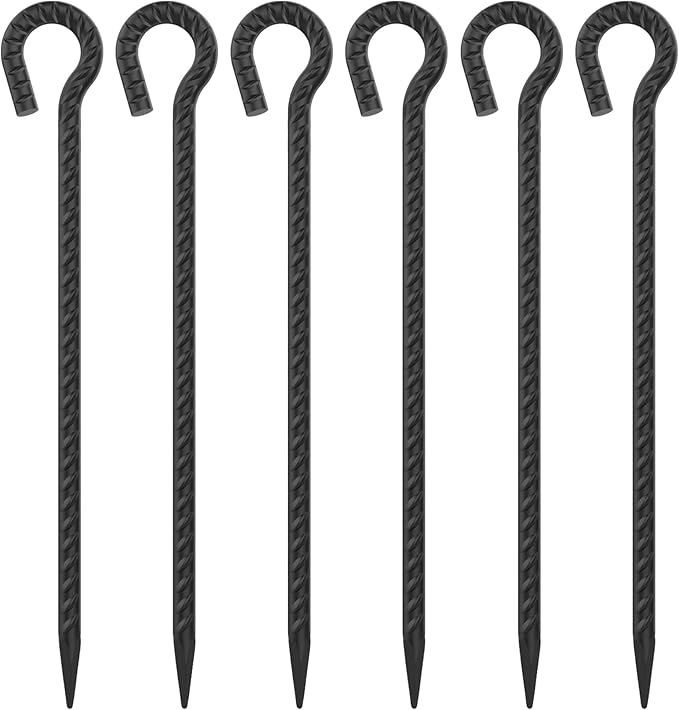 16 Inch Rebar Stakes 1/2 Inch Diameter 6 Pack Metal Spikes Heavy Duty Dog Tie Out Stake for Yard and Camping, Tree Stakes and Supports for Leaning Young Trees (Black)