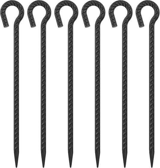16 Inch Rebar Stakes 1/2 Inch Diameter 6 Pack Metal Spikes Heavy Duty Dog Tie Out Stake for Yard and Camping, Tree Stakes and Supports for Leaning Young Trees (Black)