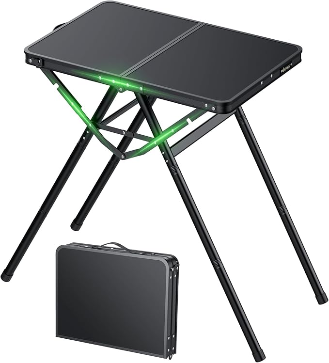 Folding Camping Table Pinic Table Height Adjustable Aluminum Alloy Foldable Table Max Weight Capacity 180lbs with Carry Handle More Stable Triangle Feet for Outdoor Indoor Hiking Camp BBQ Beach