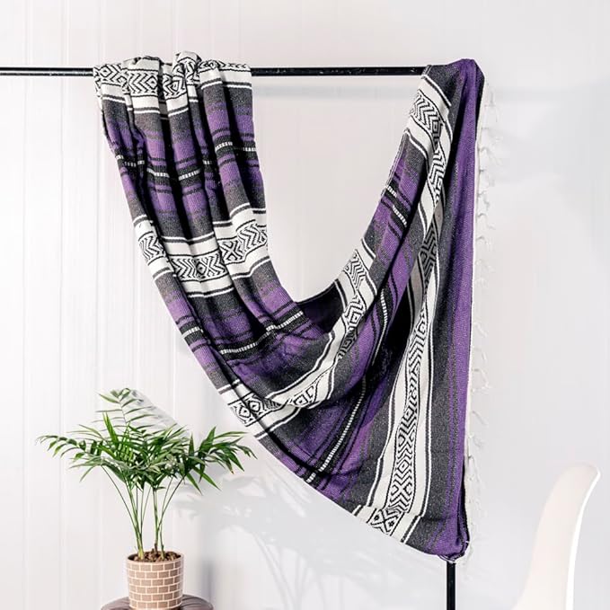 Airooglee Large Mexican Blanket - Perfect as Yoga Blanket, Outdoor Blanket, Beach Blanket, Serape Blanket, Picnic Blanket, Camping Blanket, Boho Home Décor (Purple)