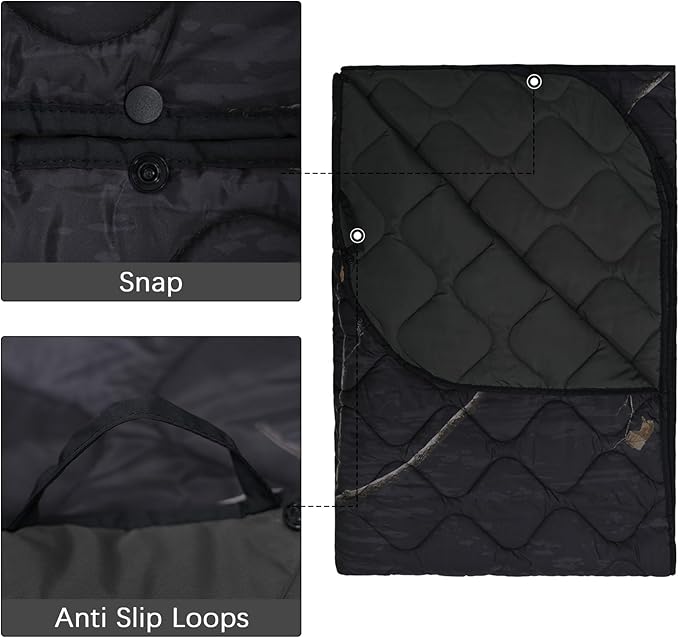 LOOGU Camo Blanket Waterproof Insulation Poncho Liner for Outdoor Camping, Hiking, Hunting, Survival, Backpacking, Picnicking