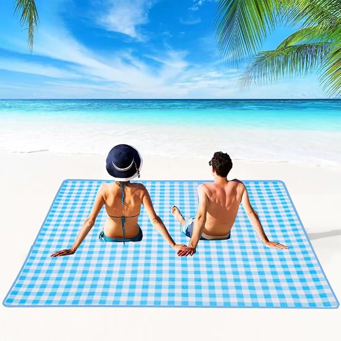 Extra Large Picnic Blanket Beach Blankets, Outdoor Foldable Waterproof Sand Mat for Beach Camping Hiking Travel Family Concerts Grass Park Music Festival Lawn Mats (Blue, 80x60inch)