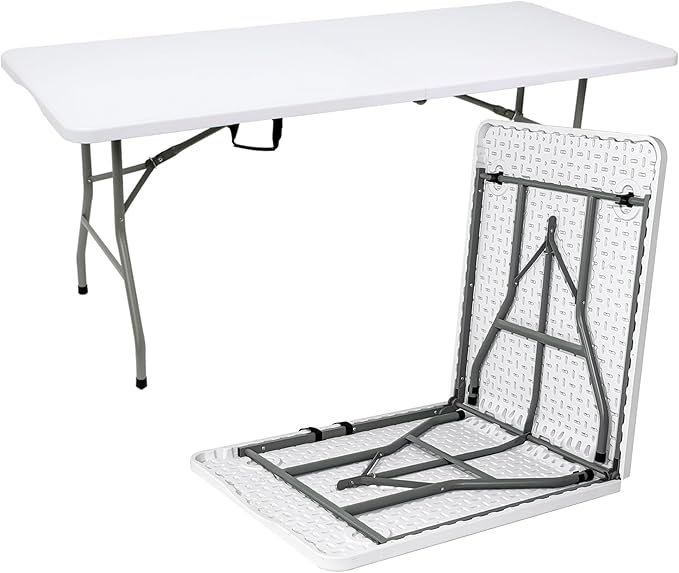 2 PCS 70.8" W X 29" D X 29" H - 6 ft White Folding Table White Portable Heavy Duty Plastic Fold-in-Half Utility Foldable Table for Camp，Picnic & Party