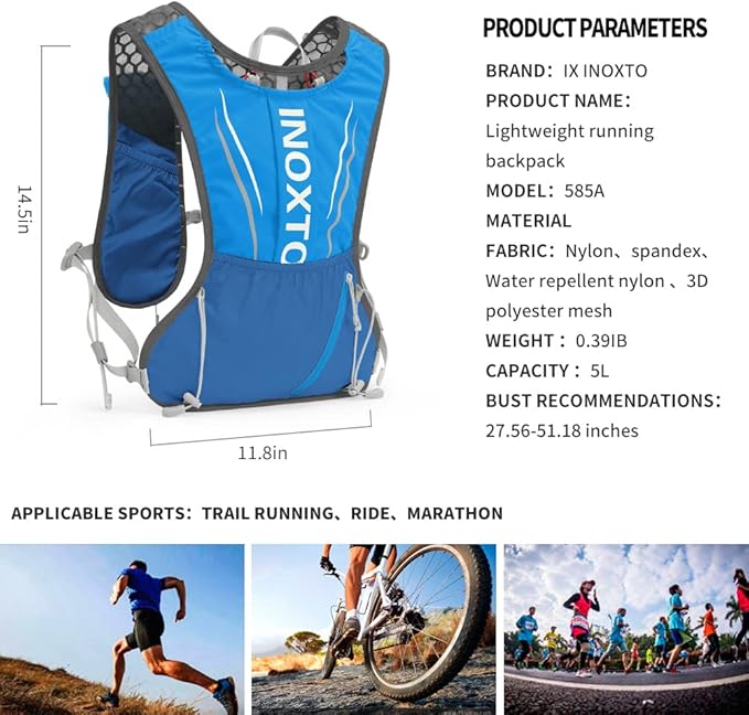 IX INOXTO Running Hydration Vest for Men Women Water Backpack for Running 3L Running Hydration Pack for Trail Running Marathon Race Hiking