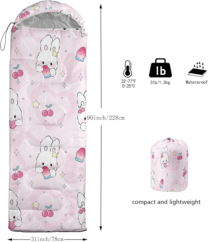 AILONEN Kawaii Puppy Sleeping Bag for Kids Boys Girls,Warm and Cool Weather,Lightweight,Waterproof Backpacking,Cartoon Cute Dog & Duck Animal Themed Blue Sleeping Bag for Camping
