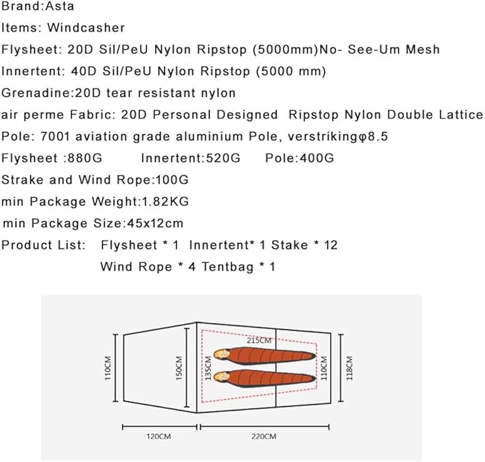 Windchaser 2person 3-4 Season 20D Silicon Nylon Outdoor Mountaineering Tunnel Tent Camping Hikking Ultralight Tent