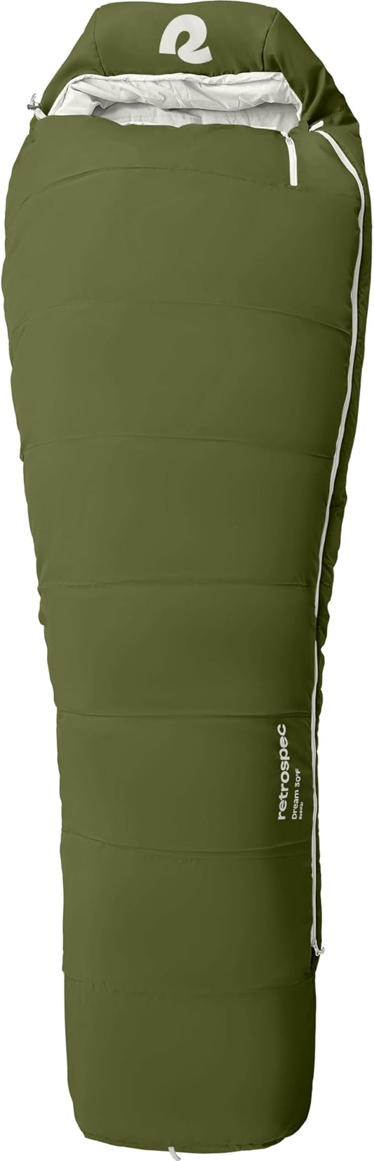 Retrospec Dream Mummy Sleeping Bag - 30°F Camping & Travel Essential Gear with Water - Resistant Shell & Synthetic Fill - Zippered Pocket & Stuff Sack