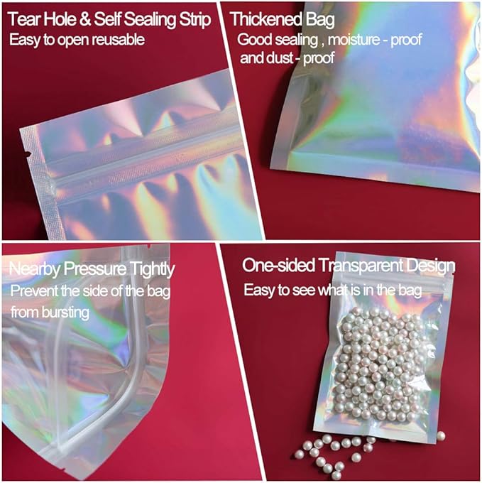 100 Pieces Mylar Holographic Resealable Bags - 3 x 4" Smell Proof Bags, Foil Pouch for Party Favor Food Storage (Holographic Color, 3 x 4 Inch)