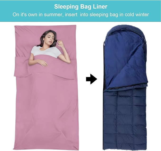 Sleeping Bag Liner,Travel Sheet & Adult Sleep Sack, Camping Sheets Travel Sleep Sack for Backpacking,Hotels & Hostels -Lightweight Single &Double Travel Sheet Camping Sheets