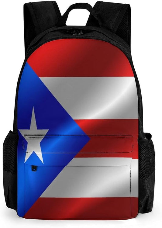Polyester Daypack for Camping Travel Walking Cycling, Big Capacity Anti-Theft Multipurpose Bookbag, Flag Of Puerto Rico Camping Outdoor Backpack