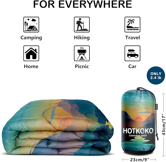 Camping Blanket,Lightweight Puffy Printed Camping Blanket Packable Outdoor Blanket for Camping,Traveling, Stadium, Hiking, Picnics