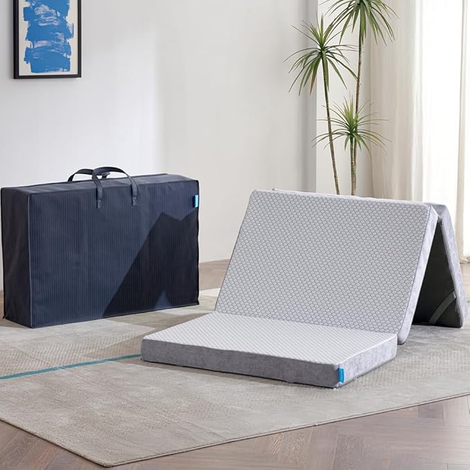 Odorless Foldable Mattress Twin XL 80" x 38" x 4", 4 Inch Folding Foam Mattress with Storage Bag, Fiberglass Free Trifold Memory Foam Mattress for RV, Guest Bed