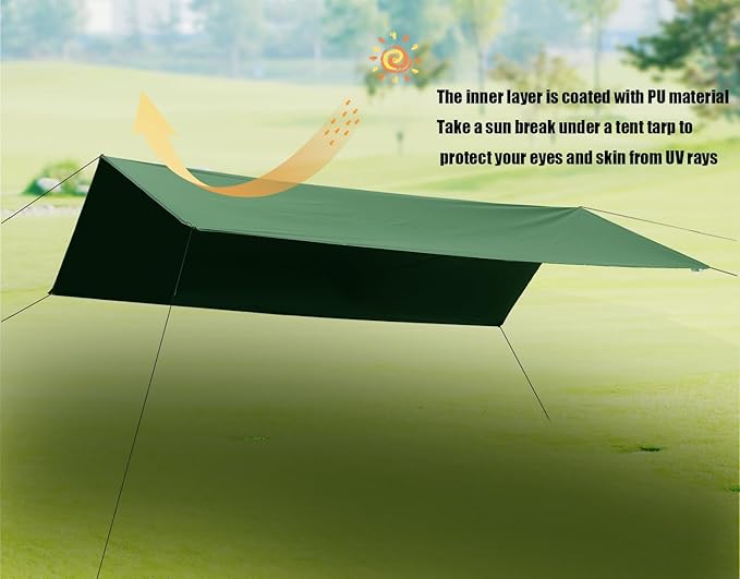 Wind Tour Portable Multifunctional Tent Footprint Traveling Awning Backpacking Tarp Rain Fly Waterproof Shelter Outdoor Camping Sun Shelter for Hiking, Beach (Green-177236 in)