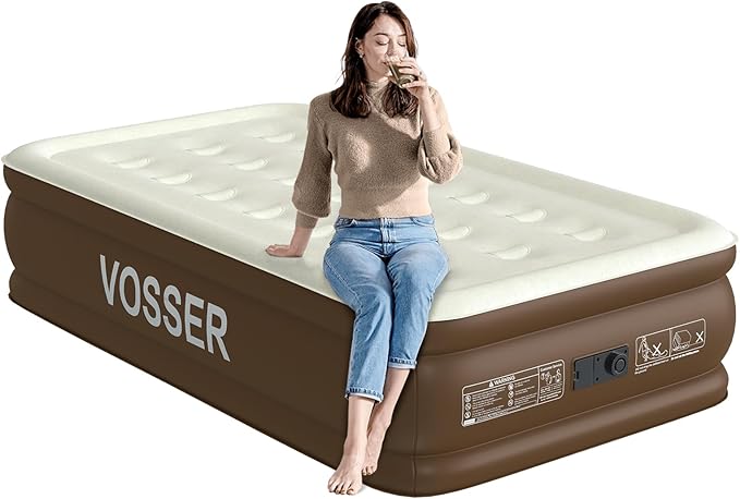 Twin XL Air Mattress with Built-in Pump, 18" Raised 80“ Extra Long Inflatable Blow Up Mattress, Flocked Top Single Air Bed for Home, Guests & Camping, Thick Twin Size Air Mattress