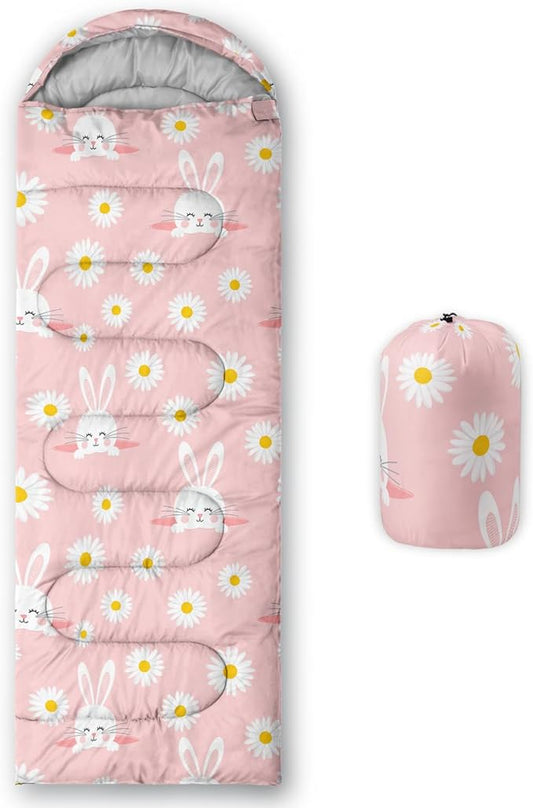 AILONEN Girls Pink Camping Sleeping Bags,Lightweight & Waterproof,3 Season Warm & Cool Weather,Cute Bow Duck Print Sleeping Bags for Kids,Girls,Adults Travelling,Outdoors