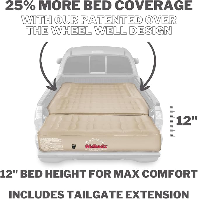 Pittman - Truck Bed Mattress 5.5 ft > 5.8ft - Airbedz Full Size Short Truck Bed Air Mattress 5.8' > 5.5' - Built in Pump & 25% More Coverage for Pickup Camping - PPI-504
